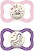 MAM Air Night - Juego de 2 chupetes de silicona para bebé con diseño de escudo extra ligero y ventilado con caja para chupete, 6-16 meses, conejo/caballo-Instrucciones en lengua extranjera