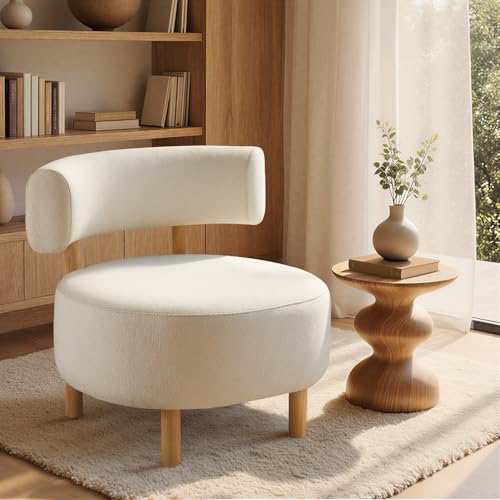 Oikiture Wooden Armchair Lounge Chair — Linen Accent Armchair Comfy Seating for Reading Nook or Living Space