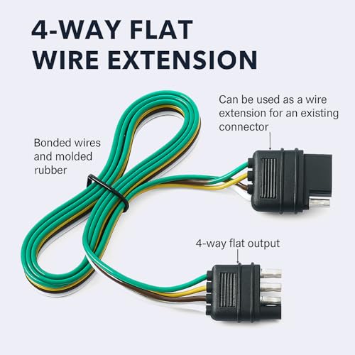 Image of 4 Pin Trailer Connector 59 inch 18AWG 4-Way Flat Extension Male and Female Plug | For Pickup SUV Tow Vehicle Hitch Lights, Pure Copper Wiring Harness, Plug and Play Installation, 1 Pack