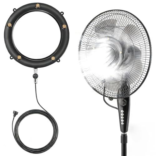 Fan Mister Kit for Outside Patio, Misters with 19.69FT Water Supply Line + 5 Brass Mist Nozzles + Misting Ajustable Value for Cooling Outdoor Backyard, Connect to Any Outdoor Fan(Not Included)