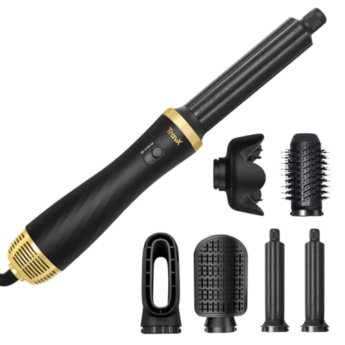 TravX 6 in 1 Air styler, Hair Styler, Haartrockner, Föhn mit Diffusor, Warmluftbürste, Föhnbürste, Rundbürstenföhn, Lockenstab, Selbstreinigend, Stylingbürste, Stylingdüse