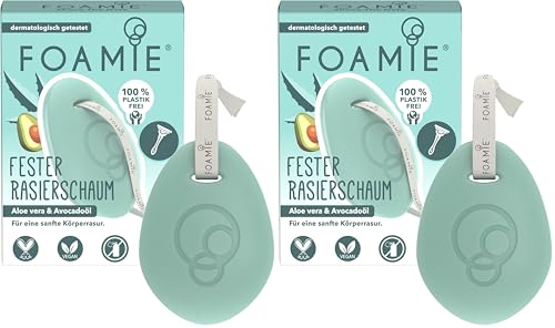 Foamie Mousse de Afeitar Aloe Vera y Aceite de Aguacate 80 g – Espuma firme y nutritiva para hombre y mujer, afeitado suave y respetuoso con piel sensible. (Paquete de 2)