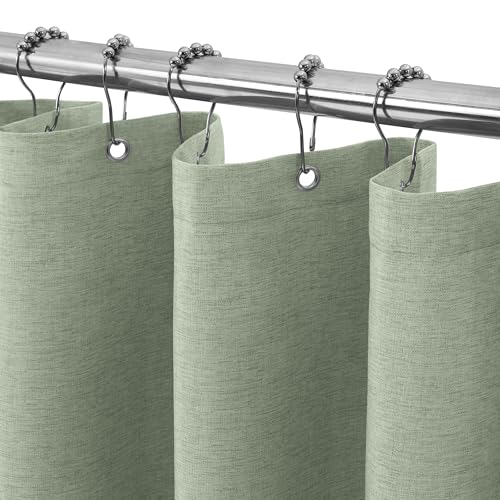 VANZAVANZU Duschvorhang mit Metall Duschvorhangringe Stoff Textil Badewannenvorhang Anti Schimmel Bad Vorhang Set