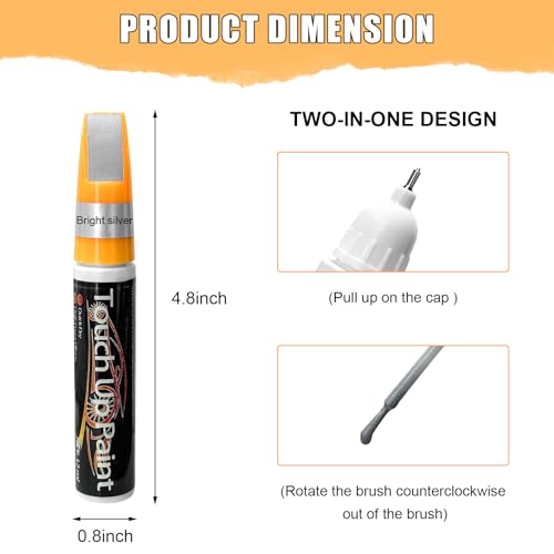 MTRPS Touch Up Paint Pen for Cars, 2 in 1 Quick Drying Touch Up Pen Lasting Auto Scratch Remover, 0.4 Fl Oz Color Accurate Paint Pens Quick & Easy Solution to Repair Scratches (Silver)