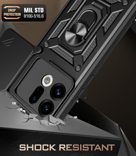 Image of Casodon Shockproof Back Case Cover for Oppo Find X9s 5G, Shockproof Oppo Find X9s Back Cover, Ring Case with Kickstand and Camera Protection Shutter - Black