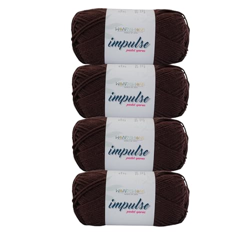 Image of WOAFashions Impulse Hand Knitting & Crochet Yarn, Premium Acrylic, 4 : Medium (Chocolate) (4x100gms / 14.1oz)
