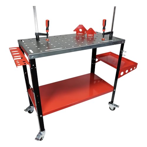 Table de soudage roulante - Surface perforée 91x46 cm - 2 serre-joints 2 aimants - Établi de Soudage charge 300kg