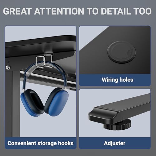 مكتب قائم بارتفاع قابل للتعديل من WWI، طاولة رفع كهربائية، مكتب حركة قابل للتعديل، طاولة مكتب قابلة للتعديل (أسود، 160 × 60 سم)