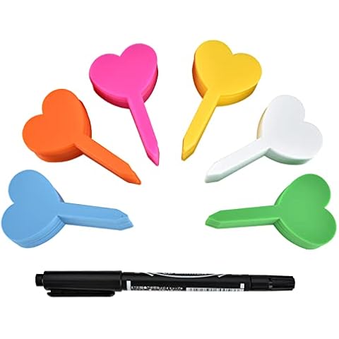 excvalues 120 Pcs Plastic Plant Labels, Heart-Type Tags Waterproof Re-Usable Nursery Garden Label for Flower Vegetables Herb Signs with Permanent Marking Pen(Colourful), Multicolors Cover