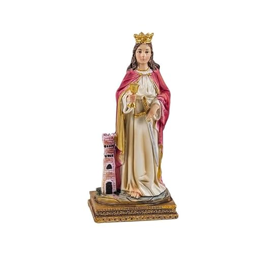 DRW Figura Santa Bárbara de Resina de 11 cm con Caja de PVC con la Historia