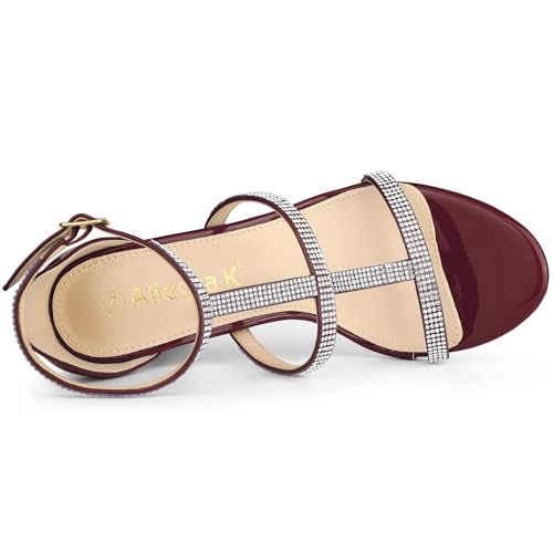 Allegra K Allegra K Women's Rhinestone Ankle Strap Stiletto High Burgundy Heel Sandals 8 M US