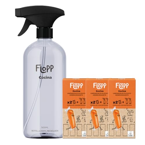 Flopp Limpiador de Cocinas Eco Desengrasante - Pack 6 Botellas de 500 ml (3L) - Elimina Grasa y Suciedad Difícil - Formato ultraconcentrado - Ecolabel & Certificación Vegan