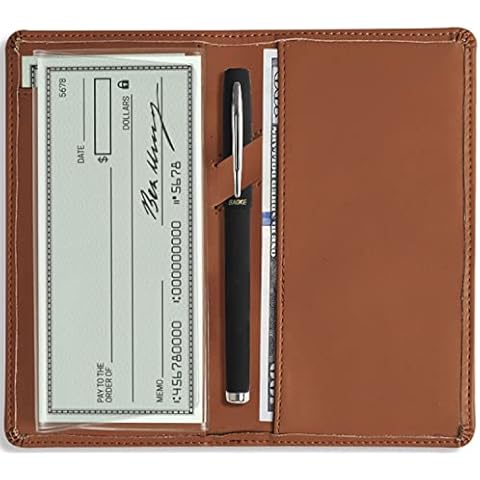 Sanlykate Leather Checkbook Cover for Men and Women, RFID Blocking Check Book Case Card Holder with Free Divider, Standard Register Duplicate Checks with pen inserts Cover