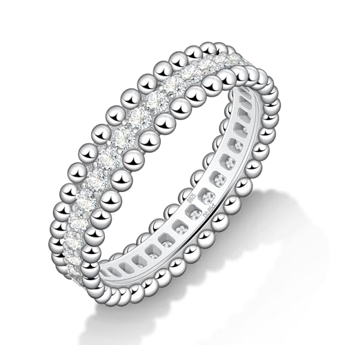 Moissanite Wedding Band for Women Stackable Full Eternity Ring Wedding Ring 925 Sterling Silver Round Cut Rings D Color VVS1 Anniversary Ring
