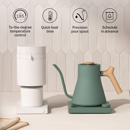 Image of Fellow Stagg EKG Pro Electric Gooseneck Kettle - Pour-Over Coffee and Tea, Quick Heating, Precise Temperature Control, Scheduling, Built-in Brew Timer, Smoke Green with Maple Wood Handle, 0.9 Liter