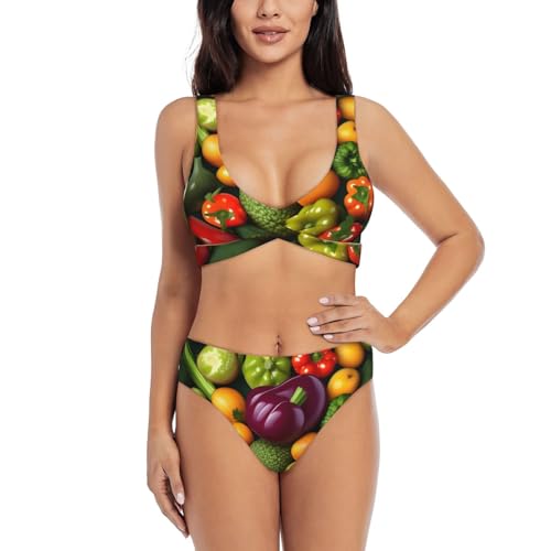 Maillot de bain gainant pour femme 2 pièces imprimé légumes effet ventre plat