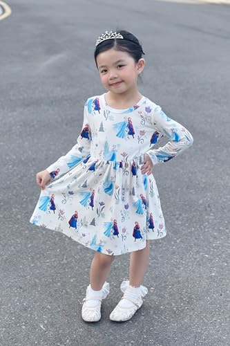 Disney Frozen Elsa Stitch Princess Minnie Mouse Toddler Girl Dresses 2 Pack Ruffle Long Sleeve Dress Set (3 Months - 6 Years)3