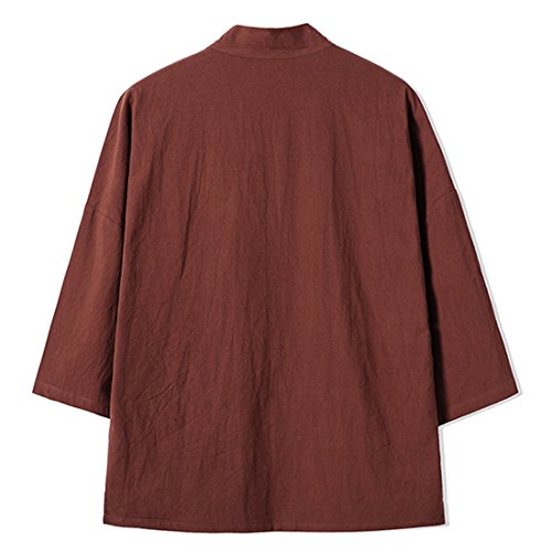 Men's Cotton Blends Linen Open Front Cardigan Embroidery Kimono Jackets