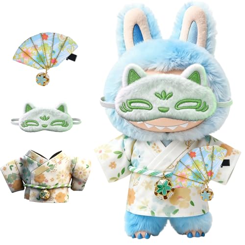 Image of Clothes for LABUBU 6.7inch (17cm) Doll, Cute Outfit Small Dress and Hairpin, Dress Up, Accessories (No Doll) (Green Kimono)