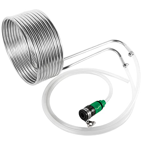 Aizyr 3/8'' X 8M Immersion Wort Chiller, 304 Stainless Steel Cooling Coil Tube With Water Adaptor & Silicone Tubing Heat Exchanger Homebrew Beer Cooler #TOP4