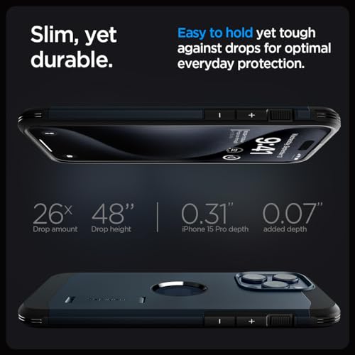 Image of Spigen Tough Armor MagFit Designed for iPhone 15 Pro Case (2023) [Kickstand] [Military-Grade Protection] Compatible with MagSafe - Metal Slate