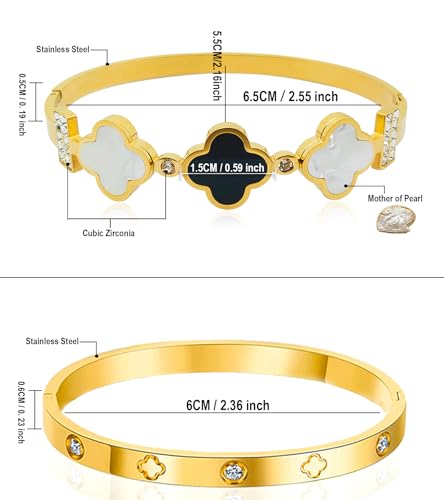 Clover Bracelet for Women, Stainless Steel Four Leaf Clover Bracelet, 18K Gold Plated Stackable Bracelet Jewelry, Lucky Love Cuff Bangle, Birthday Gift for Women2