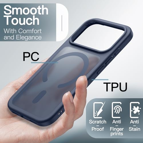 Image of JETech Magnetic Case for iPhone 17 Pro 6.3-Inch Compatible with MagSafe, Translucent Matte Back Slim Minimalist Shockproof Phone Cover (Dark Blue)