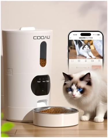 （16:30時点） 【保証2年延長可能・健康状態を見守り】COOAU 自動給餌器 300万画素 カメラ付き スマホ連動 猫犬対応 暗視機能 4.5L大容量 餌やり機 スマート自動餌やり機 双方向会話 透明な窓口 iphone対応 健康見守る 2WAY給電 動体検出 プッシュ通知 SDカード録画 乾燥剤ポケット搭載 不在中対応