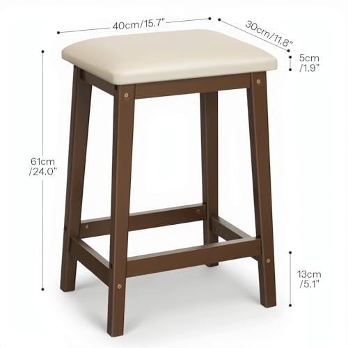 HOOBRO Bar Stools, Set of 2 Bar Chairs, Counter Height Bar Stools, PU Upholstered Kitchen Stools, 24 Inch Bamboo Saddle Stools with Footrests, for Kitchen, Dining Room, Bar, Beige and Brown CE04MD01 by HOOBRO - Used condition - Image 2