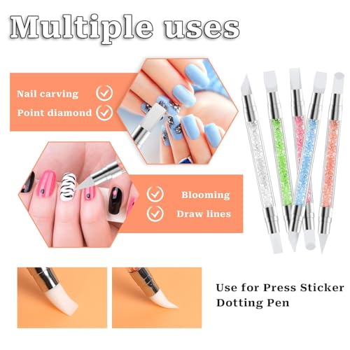 Image of Keli 5 Pcs Dual Head Silicone Nail Art Sculpting Tool Set, Professional 3D Nail Design Pen for UV, Poly Gel & Acrylic, Nail Carving Shaping Brush, Manicure DIY Tools for Salon & Home Use