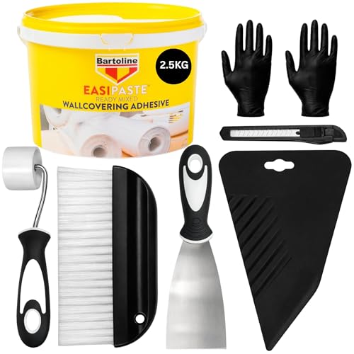 Wallpaper Paste Kit - Includes 2.5kg Ready Mixed Adhesive Paste and Kit Containing Smoother Roller Wallpaper Brush Trimmer and Gloves