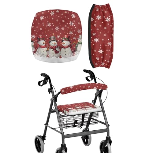 LedBack Snowman Walker Accessories Christmas Rollator Cover & Hand Pads Set Rollator Padded Hand Grips and Cover