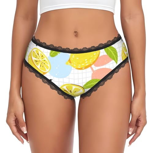 LMNvbz Fruits Lemon Print - Bragas de encaje para mujer, suaves, transpirables, de cobertura completa, elásticos, para un uso diario cómodo, Negro, S