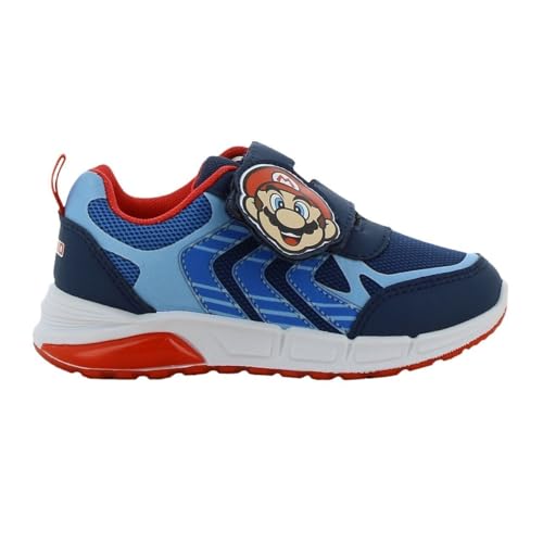 Leomil Super Mario - Zapatos para niños (2-8 años), zapatillas con diseño de Mario, cierre de velcro, luces LED a cada paso, ideales para la escuela y el tiempo libre, azul marino, 27 EU