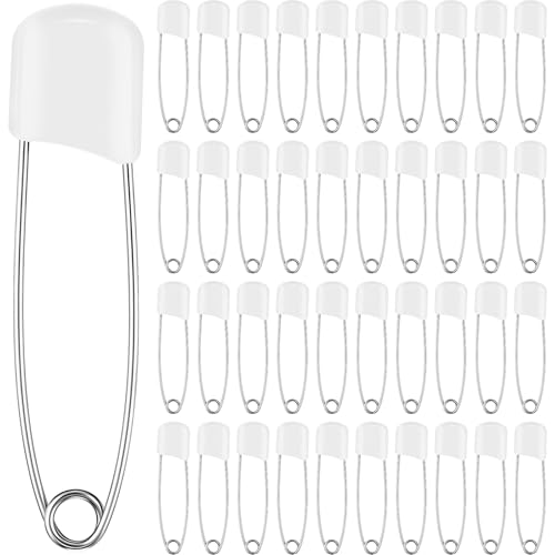 WILLBOND - WILLBOND 100 Pcs Diaper Pins Safety 2.2 Inch Plastic Head Cloth Diaper Nappy Pins with Locking Closures Stainless Steel with Velvet Bag (White)