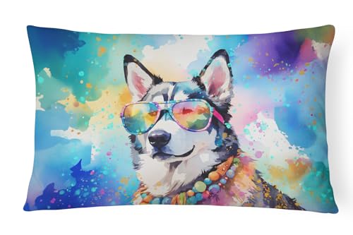 Caroline's Treasures DAC2563PW1216 Siberian Husky Hippie Dawg Fabric Decorative Pillow Machine Washable, Indoor Outdoor Decorative Pillow for Couch, Bed or Patio, 12HX16W