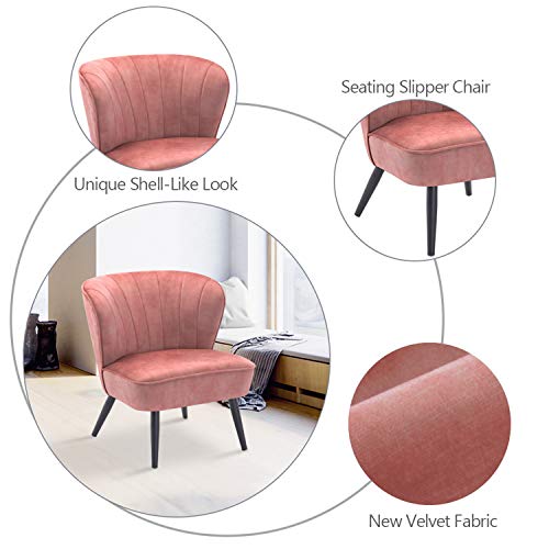 Duhome Living Room Chair Armless Slipper Accent Chair Sofa Chair Reading Chair Upholstered Velvet Fabric for Bedroom Pink