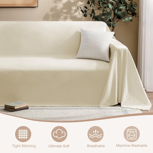 Beige Washable Couch Covers for 2 Cushion Couch, L Shape Chenille Sectional Protection