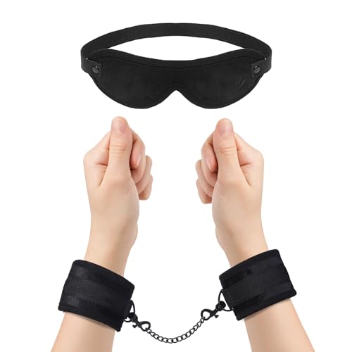 Image of Blindfold and Faux-Fur-Lined Handcuffs Set, Temptation Soft Bondage Restraints Kit Sex Toys for Adults (2 Piece)