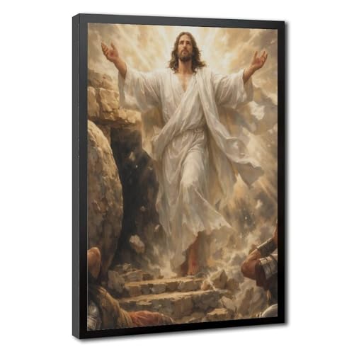 Modern Jesus Resurrection Art Print Bold Black Framed Christian Wall