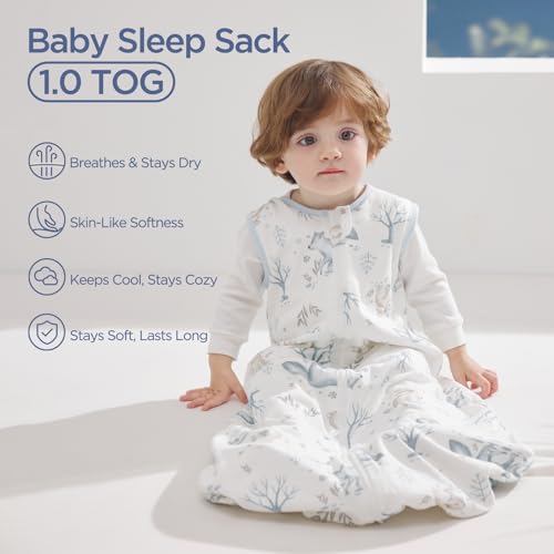 Image of Duomiaomiao Baby Sleep sack 1.0 Tog, 2 Pack Cotton Baby Sleeping Bag All Years Round, Wearable Blanket Unisex Toddler Newborn Sleep Bag 6-18 Months, Rabbit&Fox