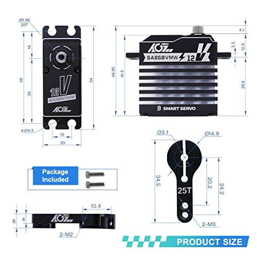 Agfrc 66Kg Waterproof Rc-Steering-Servo-Motors High-Torque - 12V Digital Full Metal Gear Brushless Programmable Smart Servo For 1/8 1/10 Rc Car Boat Crawler, Control Angle 180° (Sa86Bvmw) #TOP2