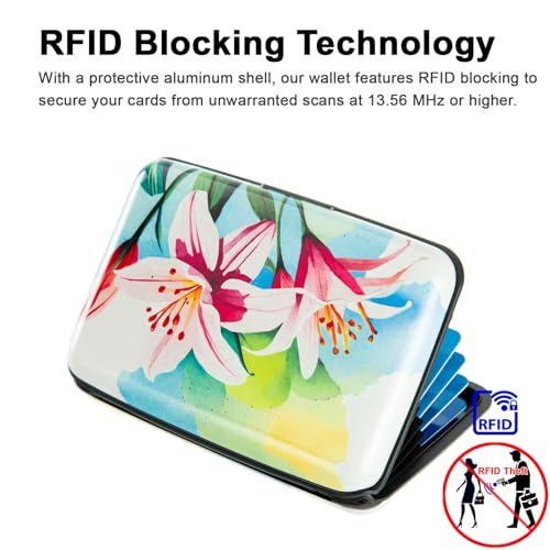 Image of Credit Card Holder, Metal Card Wallet RFID Blocking Mini Slim Aluminum Business Hard Card Case for Women Men (Watercolor Lilies)