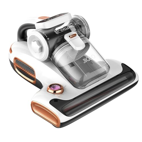 JIGOO Aspirador Acaros, 700W Aspiradora Antiacaros y 15Kpa Aspiración al vacío, Pantalla Inteligente, Sensor de ácaros, Poco Ruido, Calienta y Seca rápidamente colchones, Ropa de Cama y sofás