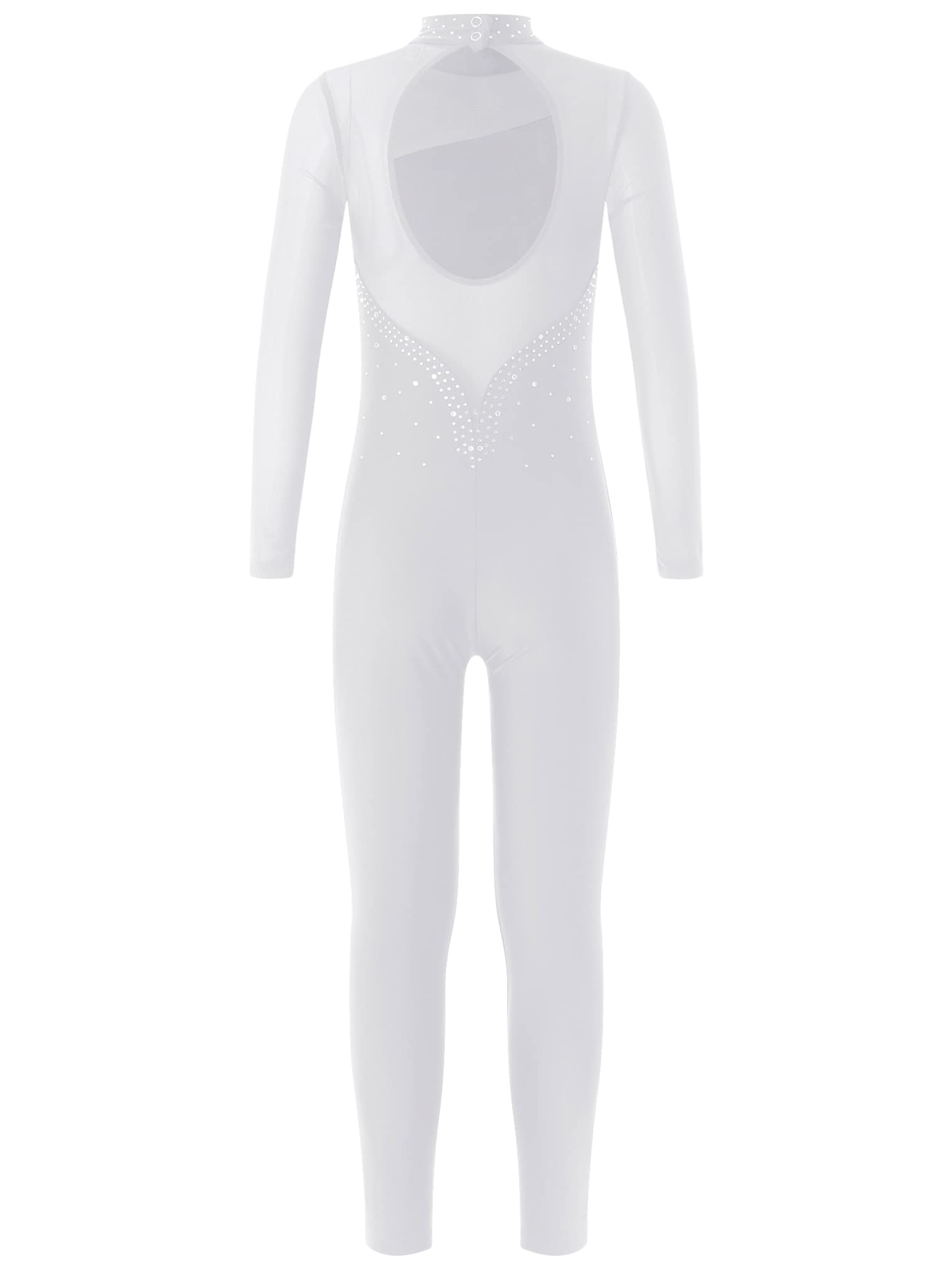 JEATHA Maillot de Danza Ballet para Niña Manga Larga con Pedrería Brillante Leotardo Gimnasia Rítmica Patinaje Elástico Mono de Deportivo Fitness Yoga
