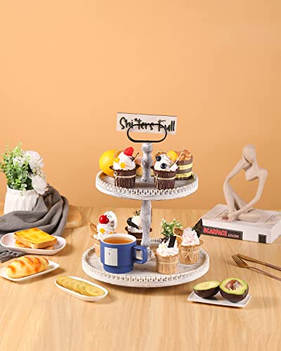 2 Tier Spinning Lazy Susan, Vintage Rotating Wood Spice Rack Pallet, Rustic Farmhouse White Beaded Wooden Round Serving Tier Tray Stand For Holidays Coffee Bar Home Party Seasonal Decorations #TOP5