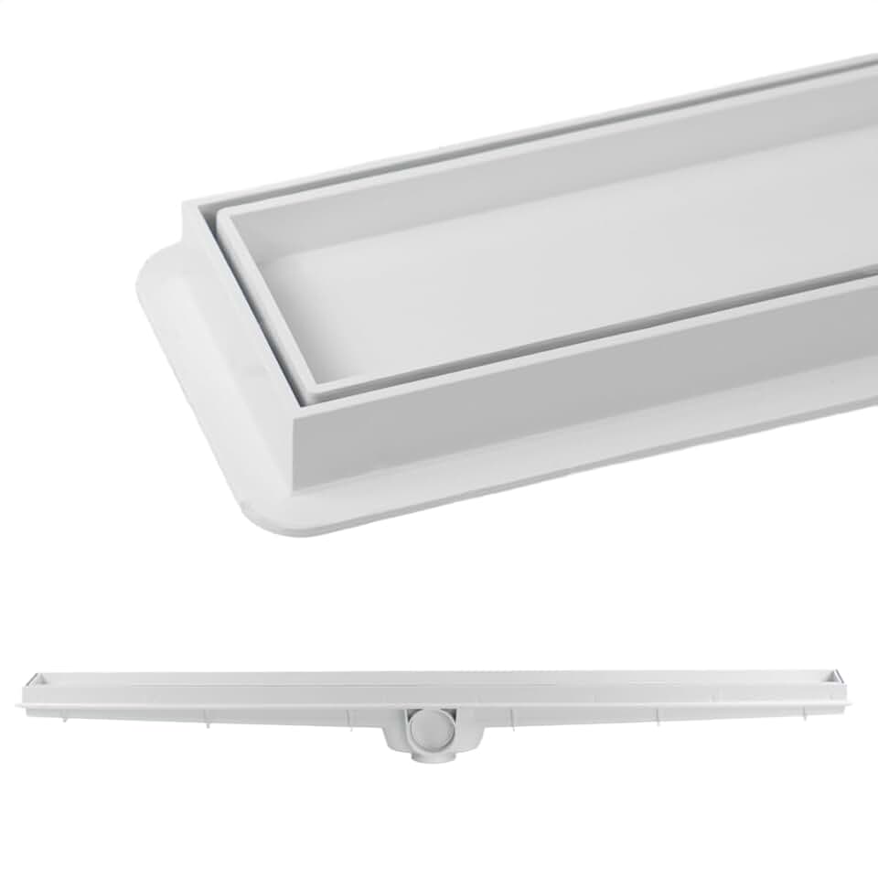 Ralo Linear Oculto Invisível Inteligente Sifonado para Banheiro Piso Porcelanato 6x90cm (Branco)