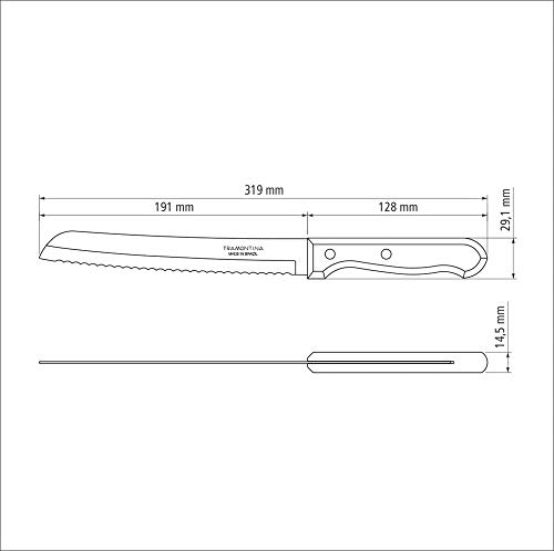 Faca para Pão Tramontina Dynamic com Lâmina de Aço Inox e Cabo de Madeira Natural 8