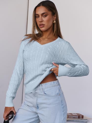 Image of ANRABESS Women's Cable Knit V Neck Fitted Sweaters