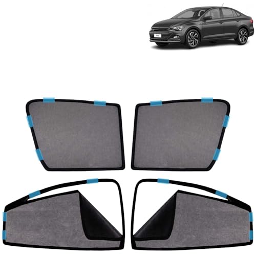 Image of KINGSWAY Car Sun Shade Curtains Only Compatible with Volkswagen Virtus (2022 Onwards) | Front Window in Half Cut and Rear in Zipper (Magnetic) | UV & Heat Protection | Pack of 4 Pcs